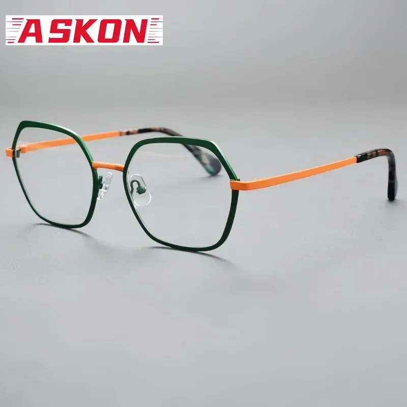 ASKON Colorful Patchwork Retro Square Glasses Frames Men Myopia Eyeglasses Frame Man Metal Reading Women Hyperopia Prescription