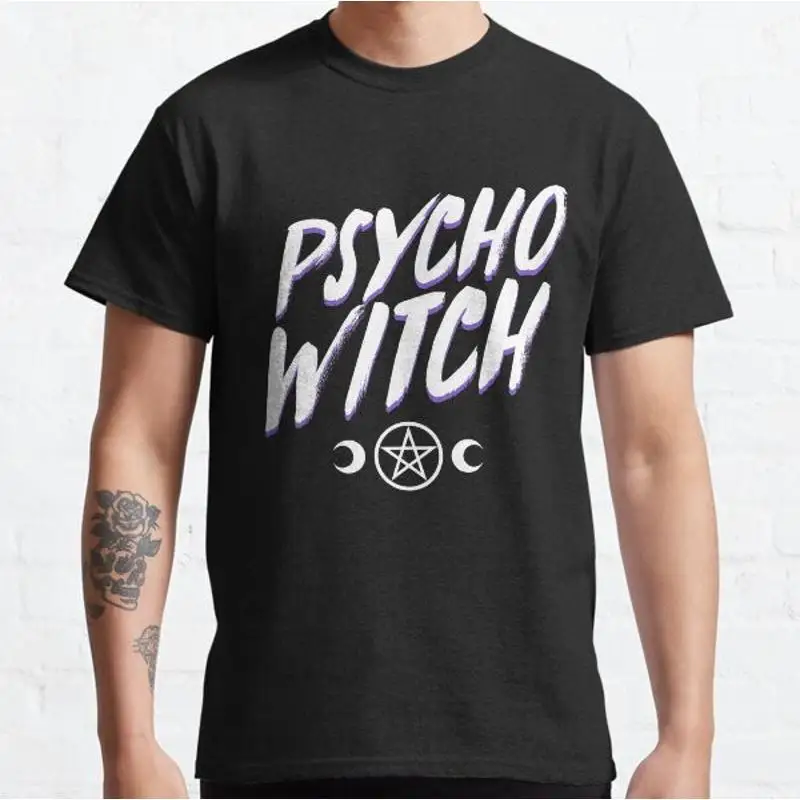 T-shirt classique avec design vieilli sur le thème de la philosophie spirituelle gothique Psycho Witch