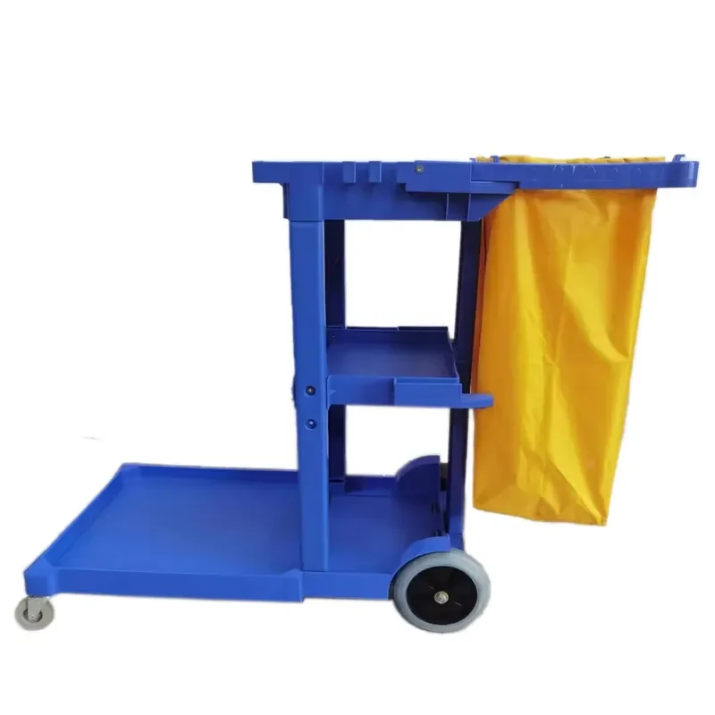 Heavy Duty 3 Tier Plastic Cleaning Cart for Hotel Restaurant Commercial Use 200lb Load Bearing Multi Purpose Utility Trolley