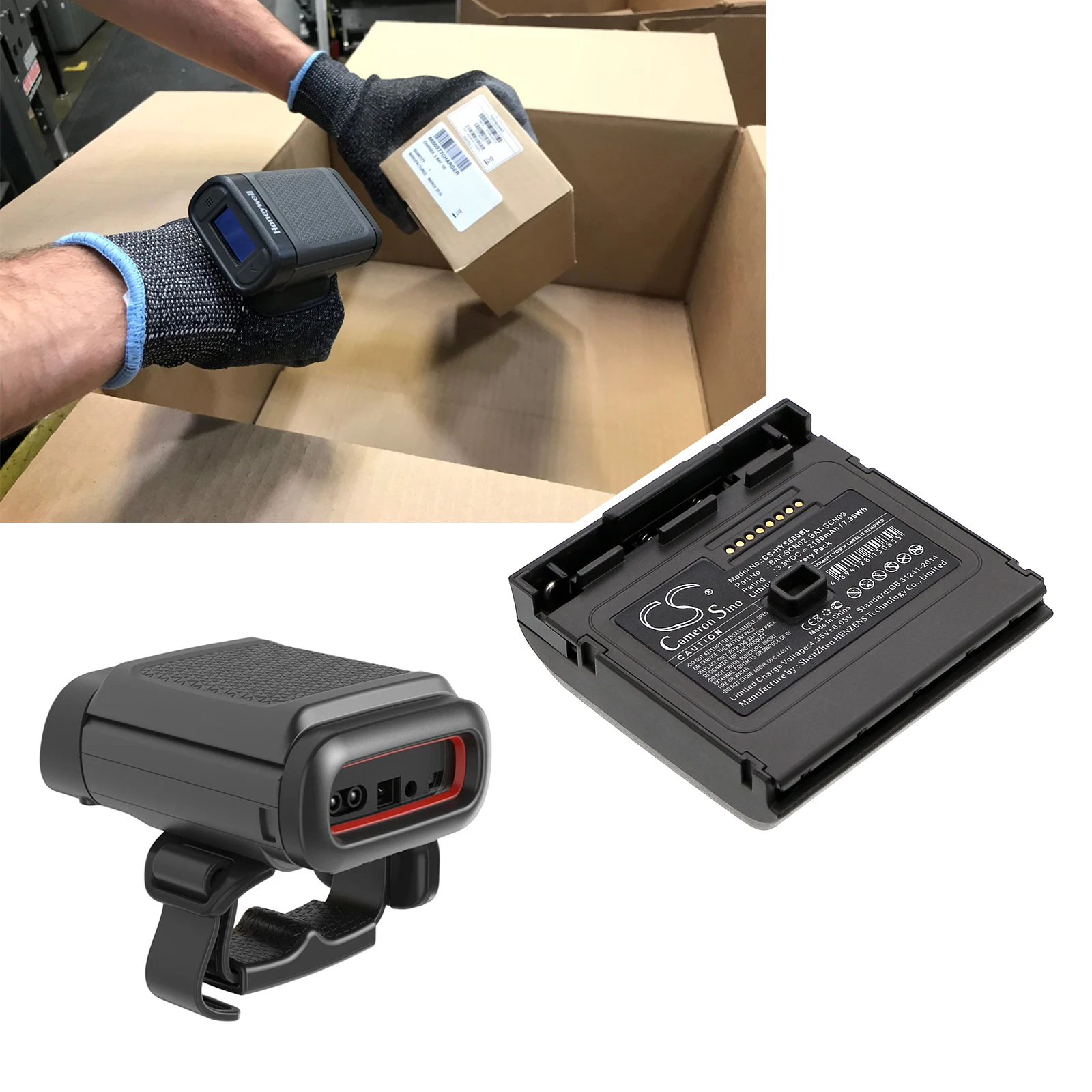 Barcode Scanner Battery For Honeywell:BAT-SCN02,BAT-SCN03,8680i,8680i Smart Wearable Scanner--2100mAh / 7.98Wh--3.80V--Li-ion