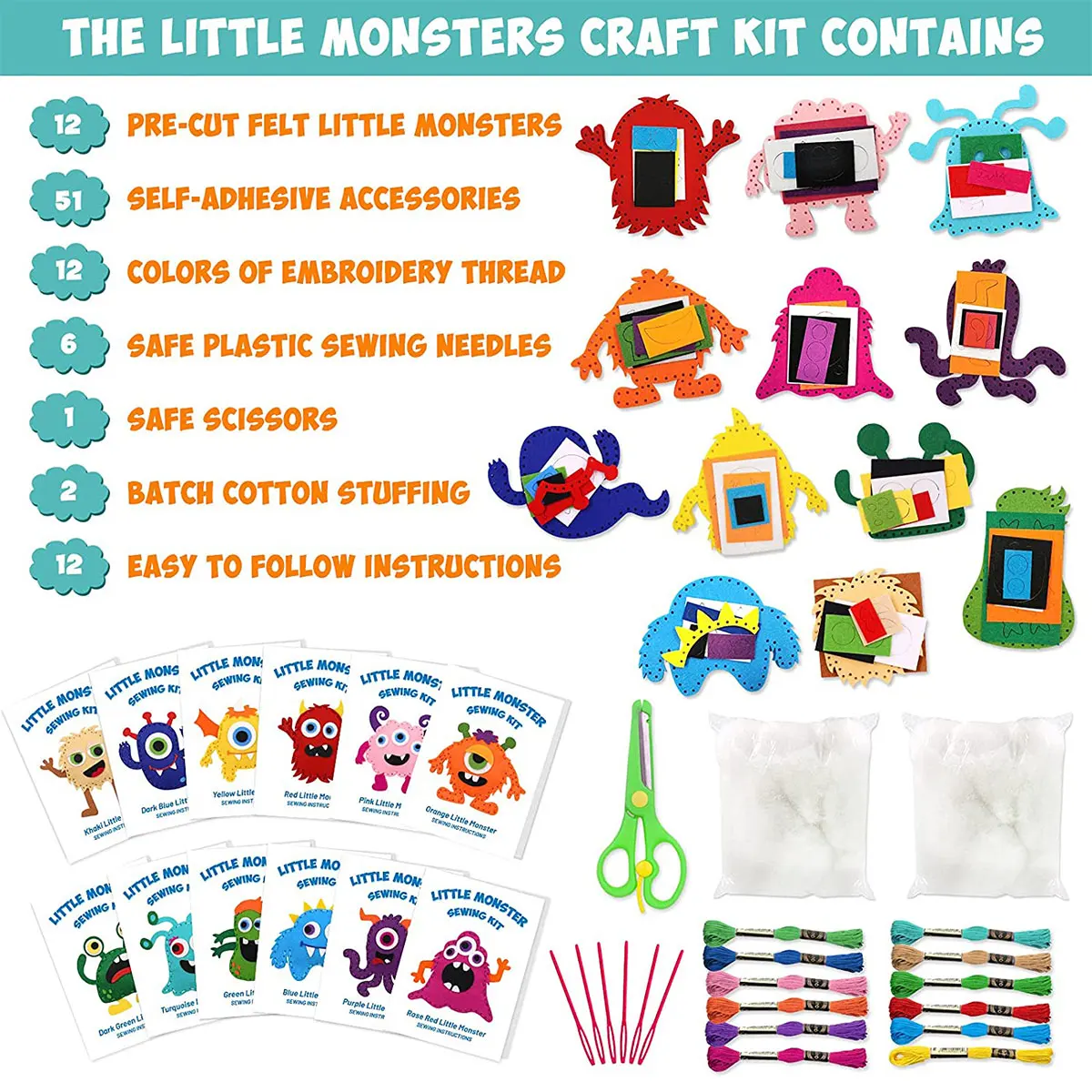 DIY Sewing Felt Set Little Monster Series Kids Educational Sewing Set Beginner Cute Felt Jewelry Kids Art Toys Birthday Gifts