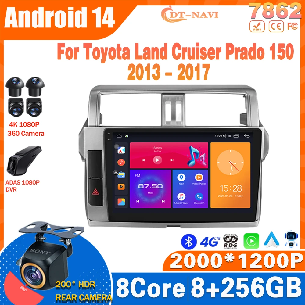 

Android 14 Car Radio For Toyota Land Cruiser Prado 150 2013 - 2017 Multimedia Video Player GPS Carplay Stereo NO 2Din Head Unit