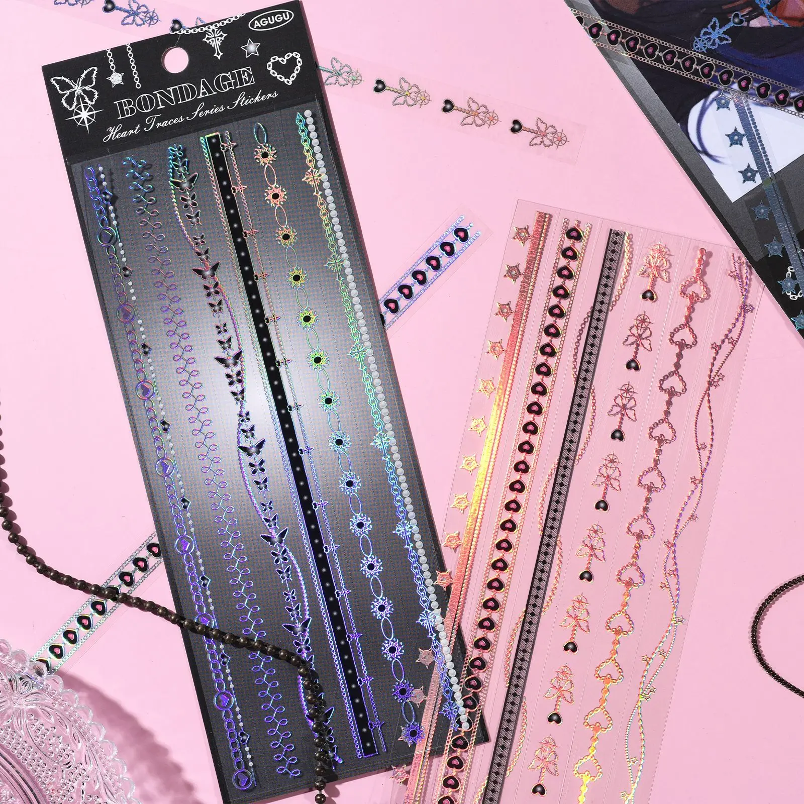 MINKYS 2pcs/lot Kawaii Laser Rose Lock Chain Toplader Decorative Sticker Set Scrapbook Sticker Photocards Stationery