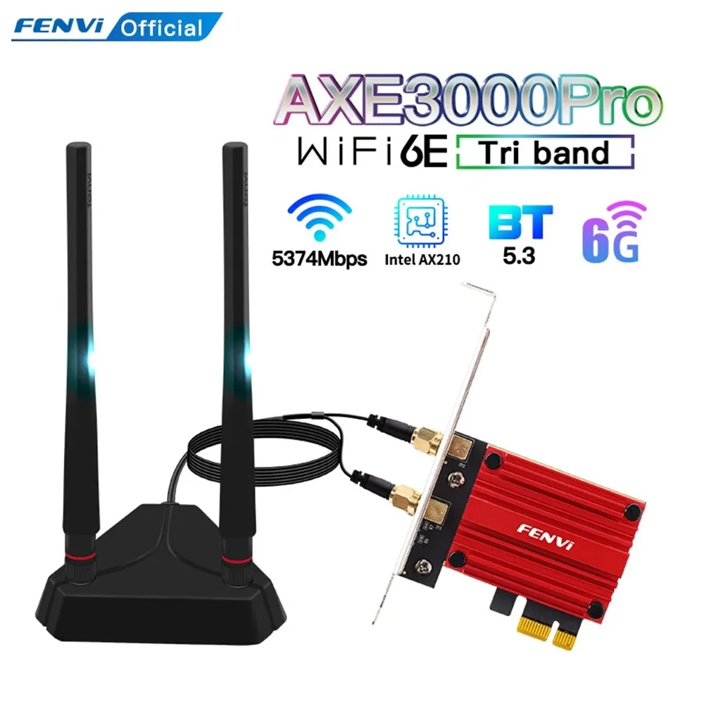 FENVI WiFi-Adapter WiFi 6E AX210 5374 Mbit/s Tri-Band 2,4 G/5 G/6 GHz Bluetooth 5.3 802.11AX Game Red Wireless-Netzwerkkarte Win10/11