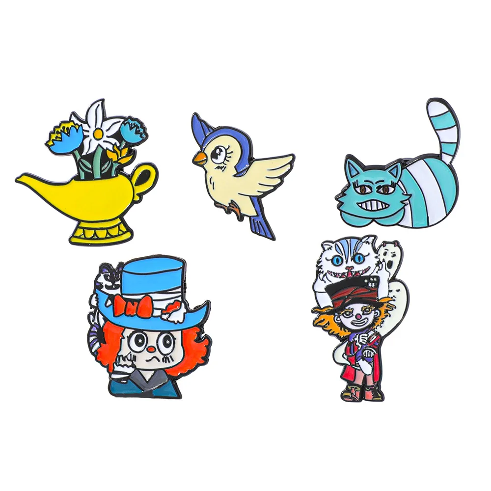

1 Set Alice in Wonderland Enamel Pin Cheshire Cat Teacupt Brooches for Pins Badges on Backpack Cosplay Accessories Toys Gift