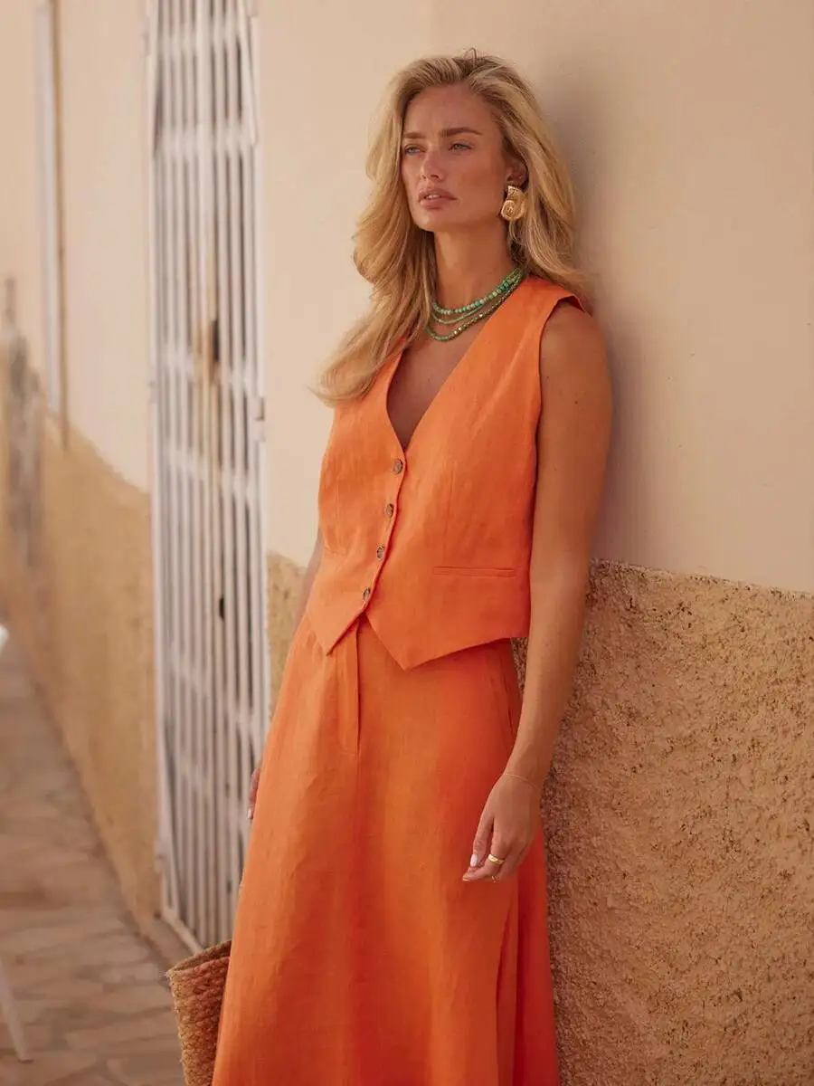 

Bronladies Womem's Chic Vest Skirt Suit 2-Piece Set Summer New Female Sleeveless Top Fashionable Office Ladies Loose Outfits