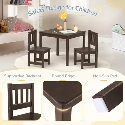 Set per bambini e sedie e sedie, con gambe in legno di gomma per bambini, bambini e sedie per camera da letto/sala giochi/bambini R