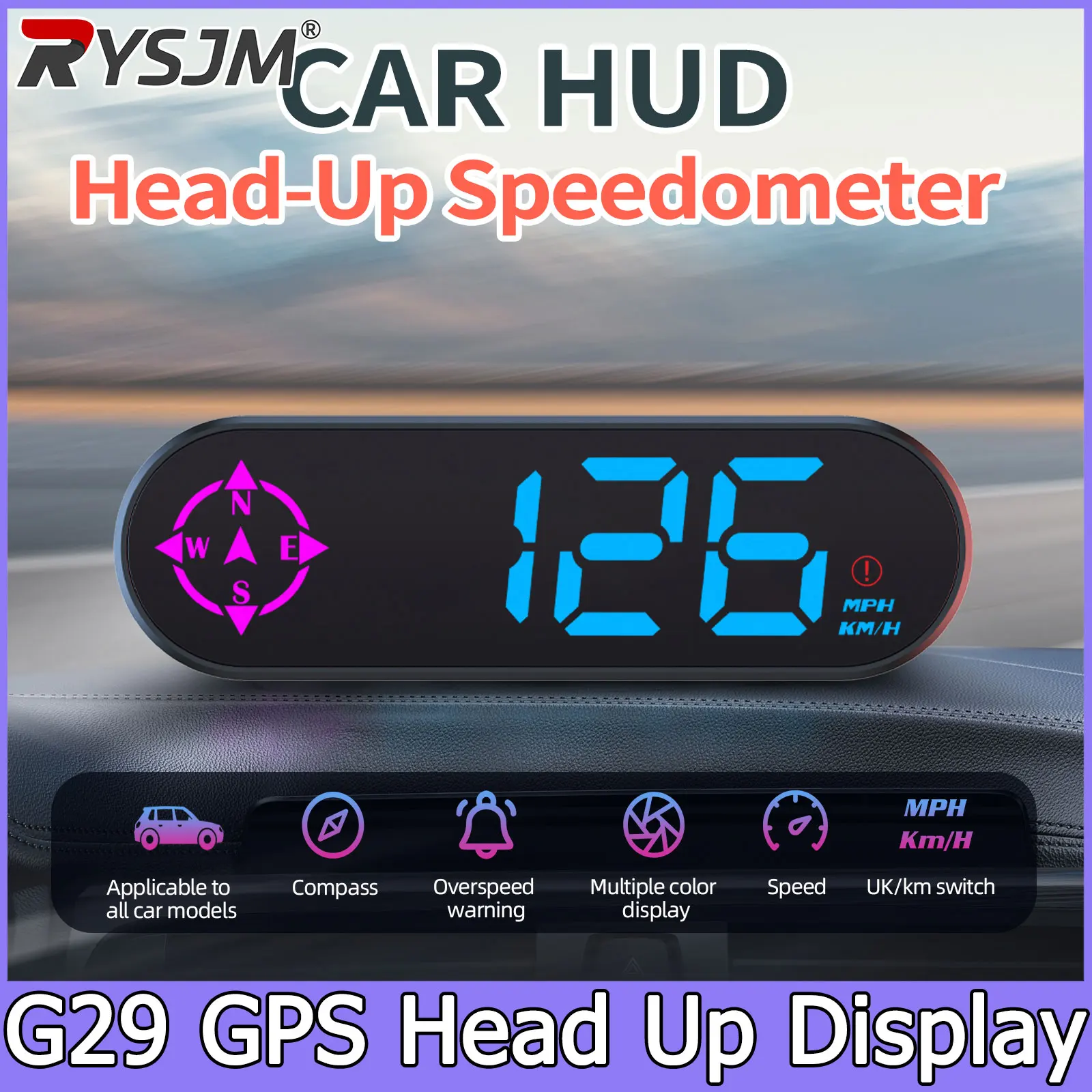 Car Motorcycle Electronic Speedometer Clocks GPS HUD KM/H MPH Speed Meter 7-Color Head-up Display Plug And Play Car Electronics