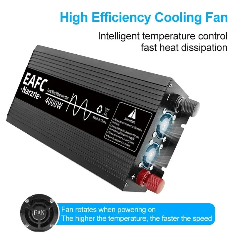 EAFC Car Inverter 4000W 3000W 2000W Power Pure Sine Wave Inverter DC 12V to AC 220V Car Power Voltage Converter Power Inverter