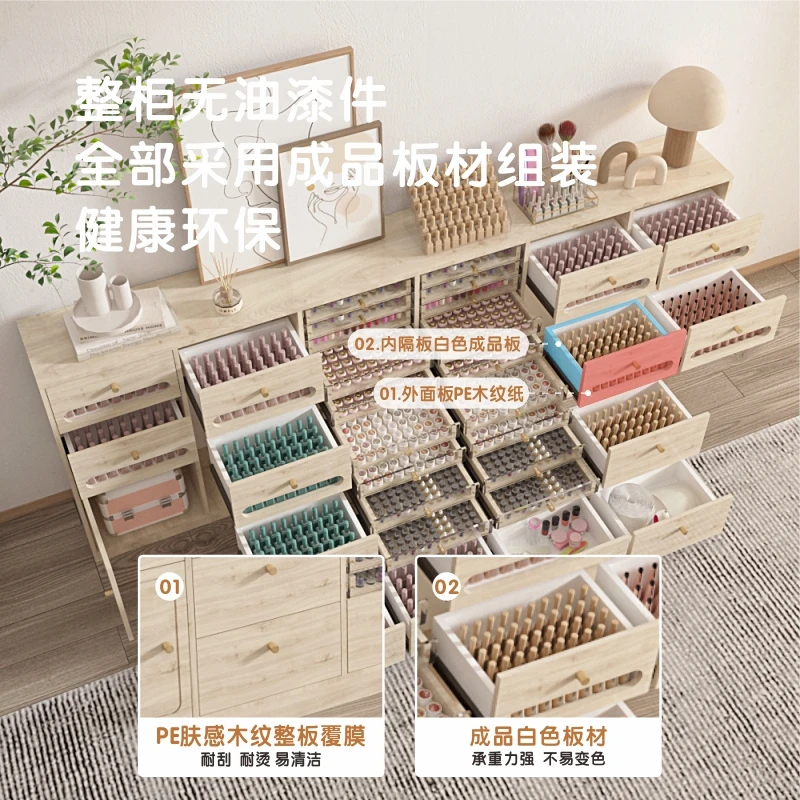 Log color storage locker Nail shop product floor cabinet Japanese style