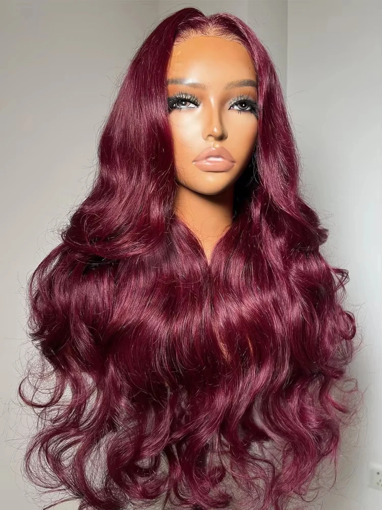 99J بورجوندي الدانتيل الجبهة الباروكات شعر الإنسان 13x4 الجسم موجة HD شفافة الدانتيل الباروكات الأمامية شعر الإنسان قبل قطعها الملونة النبيذ الأحمر #2