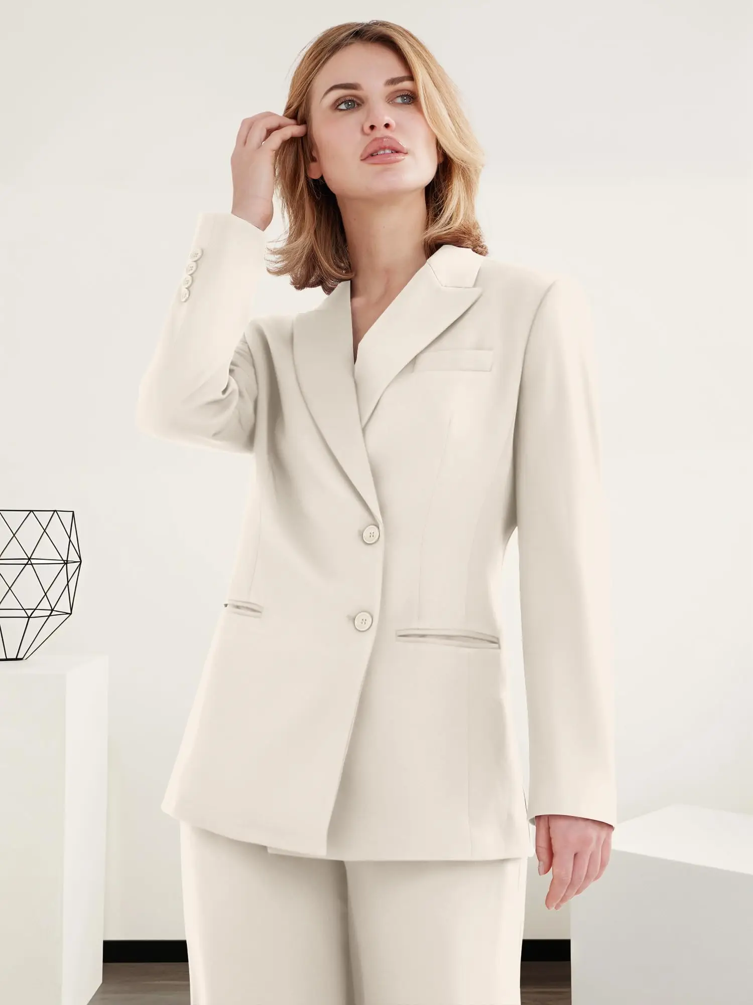 

Women's 2 Piece Set Outfits 2 Button Suit Blazer Straight Pants Business Casual Elegant Jacket Pantsuit Customize
