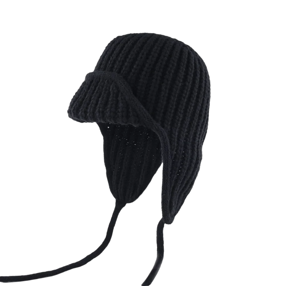 

Korean Style Knitted Flying Cap Solid Color Cold Proof Knitted Woolen Hat Ear Protection Thicken Woolen Crochet Cap Outdoor