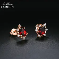 LAMOON 925 Sterling Silver Earrings For Women Garnet Gemstone Earrings 18K Rose Gold Plated Fine Jewelry Wedding Earring LMEI060