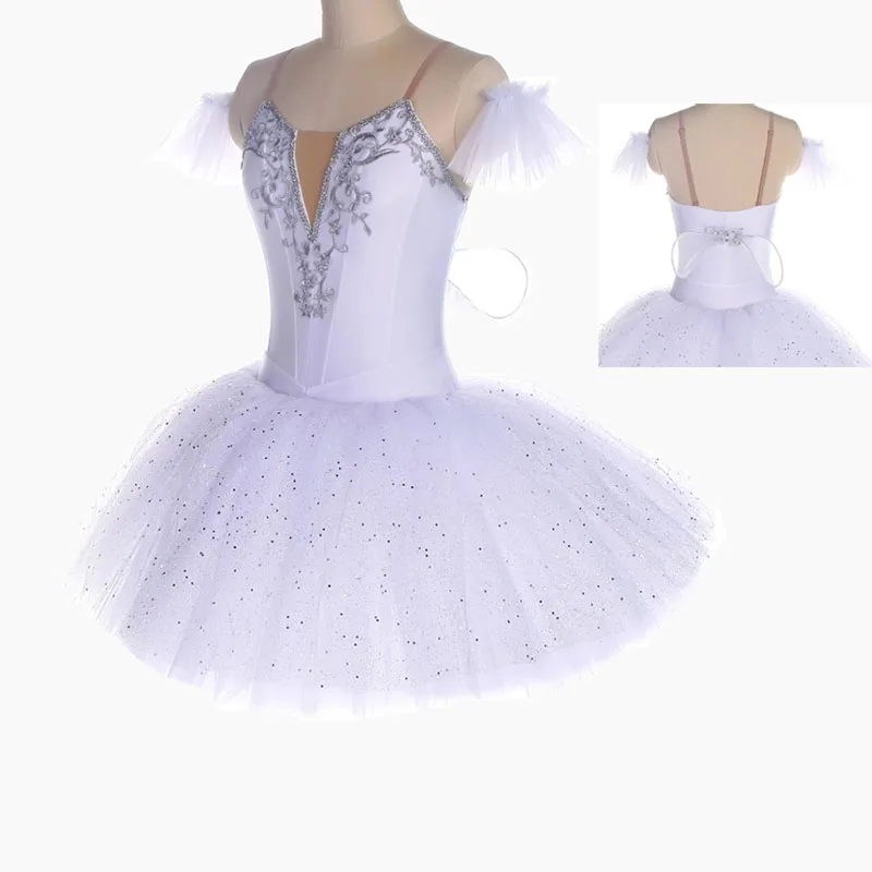 Abito Tutu da balletto a forma di campana bianca con gonna glitterata con ali Tulle per spettacoli teatrali per bambini o adulti