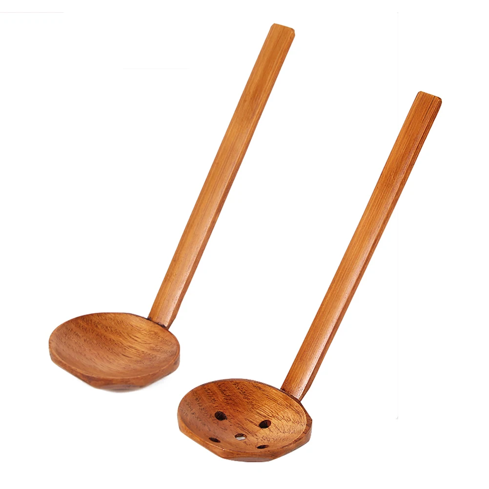 

2PCS Turtle Shell Hot Pot Spoon Handle Soup Ladle Eco Friendly Handmade Wooden Colander Spoon Non Heat