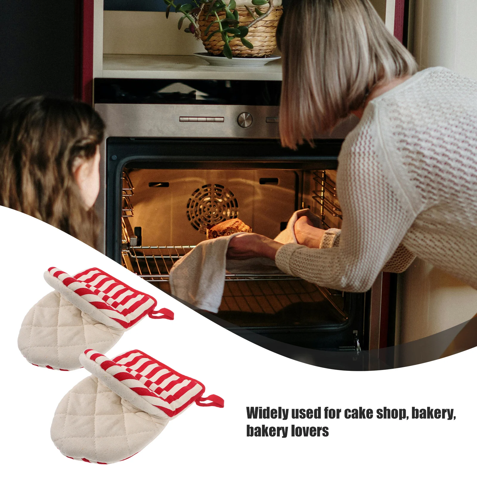 

1Pair Stripes Heat Resistant Oven Mitts Thickened Gloves Suitable for Baking Cooking Bbq Microwave Oven Hanging Hole