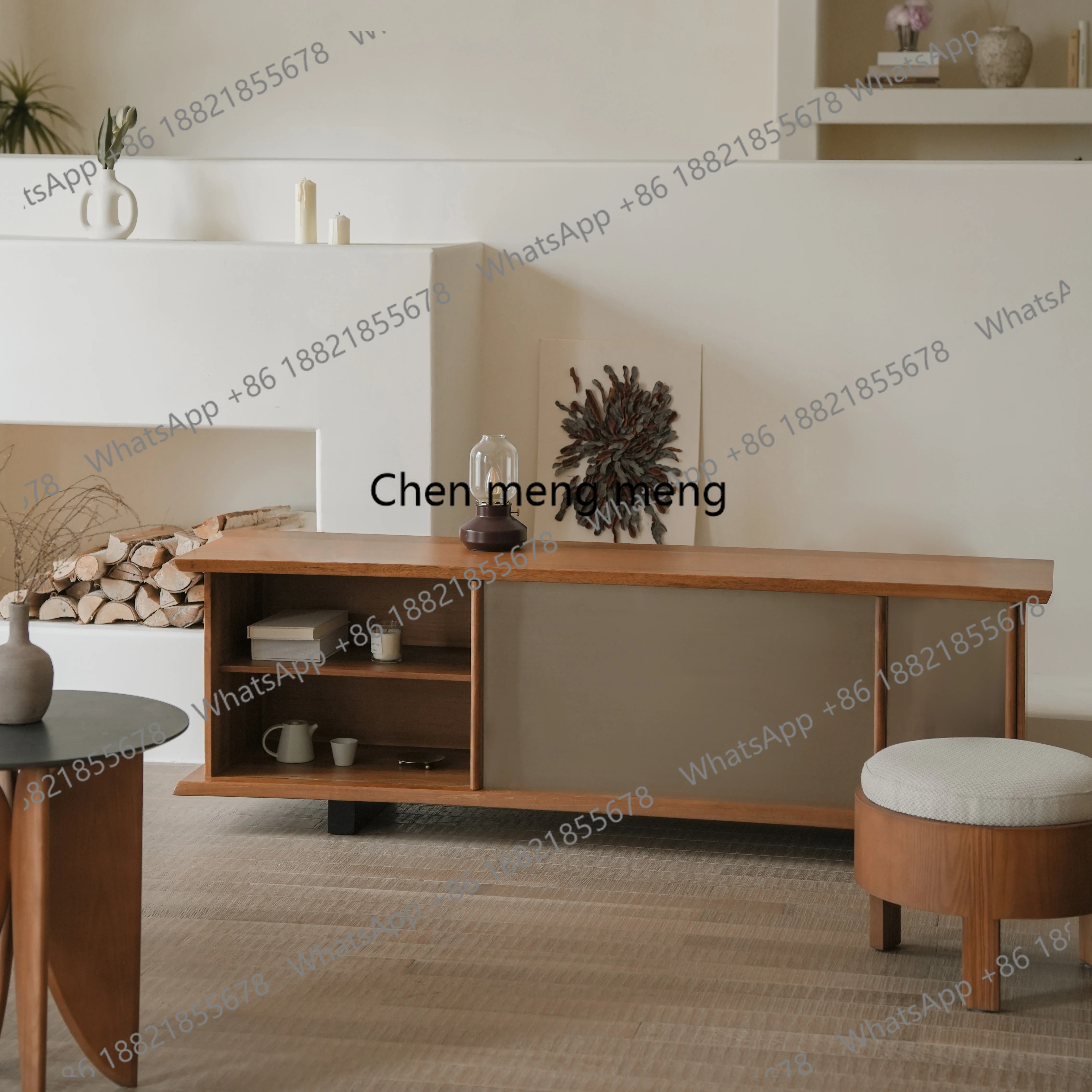 

Solid wood TV cabinet vintage retro modern wabi-sabi style homestay living room storage sideboard