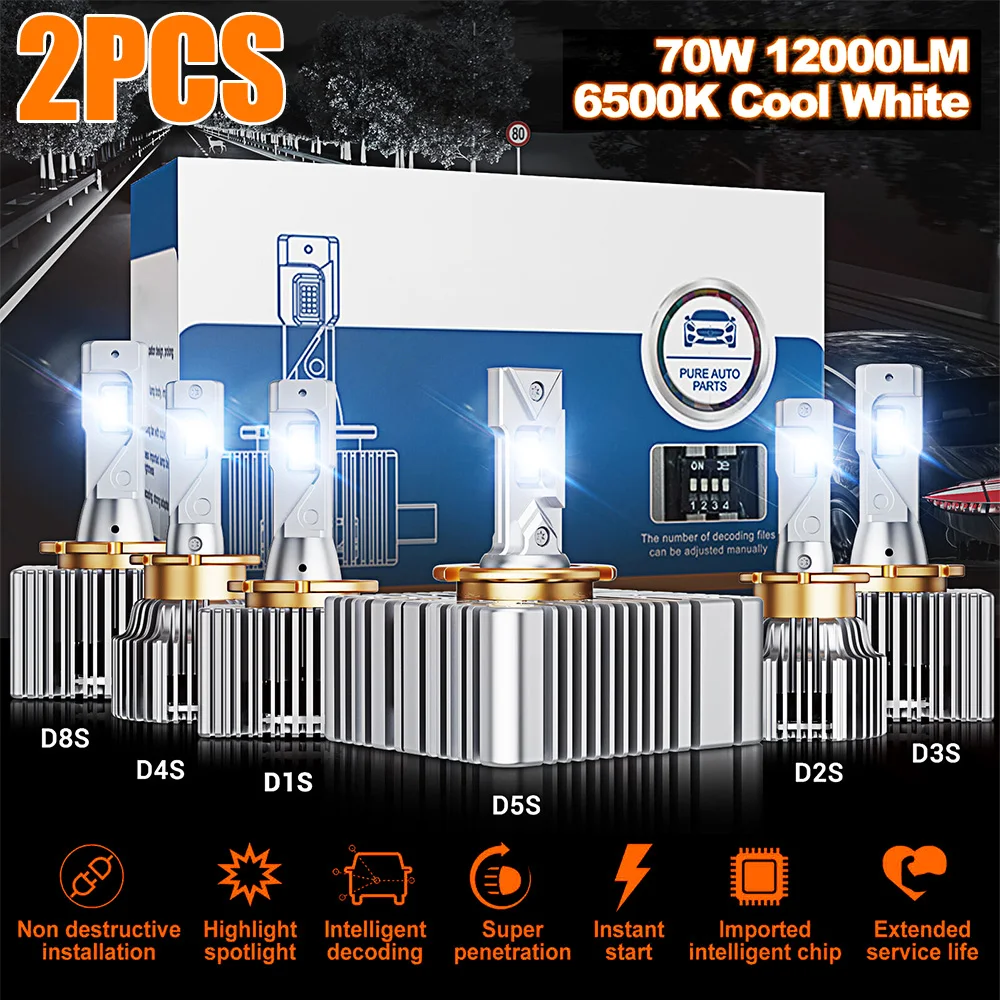 

70W 6500K 12000LM Canbus D1S D2S D3S D4S D5S D8S Led Headlight Lamp Powerful Car Xenon Brenner Scheinwerfer Light Bulb Plug&Play