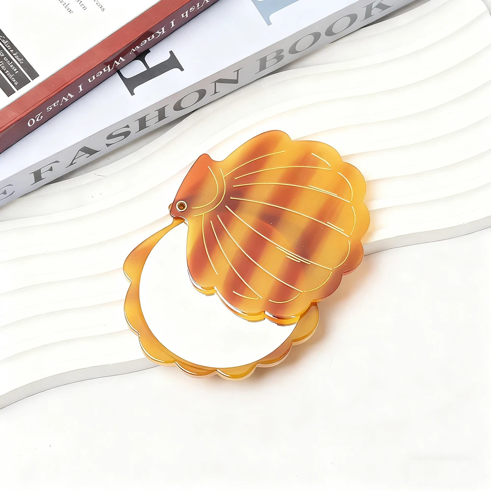 Creatieve schelpvorm make-upspiegel draagbare reizen azijnzuur opvouwbare make-upspiegel dames meisjes draagbare cosmetische spiegel