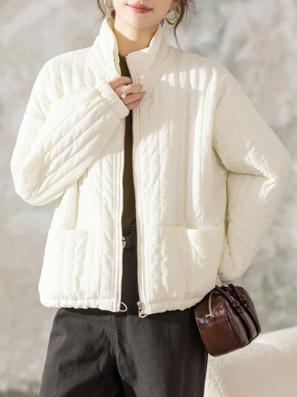 

Корейское свободное однотонное женское хлопковое пальто с воротником-стойкой, хлопковое пальто размера плюс, хлопковая верхняя одежда, осень-зима...