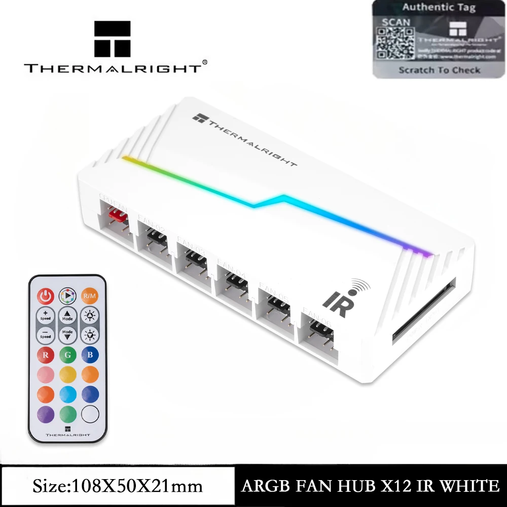 

Thermalright ARGB AND FAN HUB X12 IR Концентратор вентиляторов для компьютера, в комплекте пульт дистанционного управления, поддержка 4-контактного ШИМ + 3-контактного + 5-вольтового ARGB