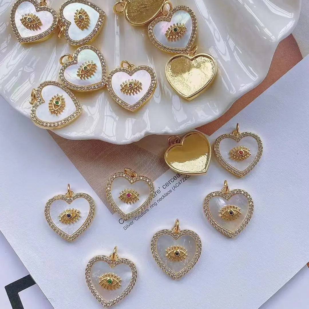 

6Pcs,New Fashion Heart Pendant Necklace Gold Plated Micro Zircon Shell Love Heart and Eye Pendant Necklace For Women Girls