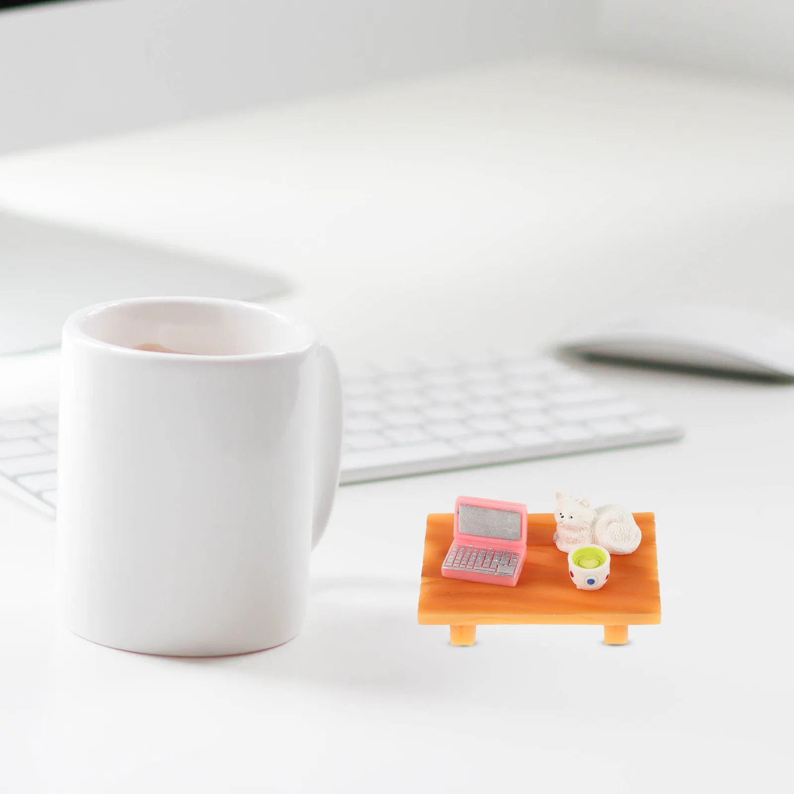 1Set Miniature Office Props Exquisite Craftsmanship Detailed Style Computer Coffee Mug Cat Desk Decor