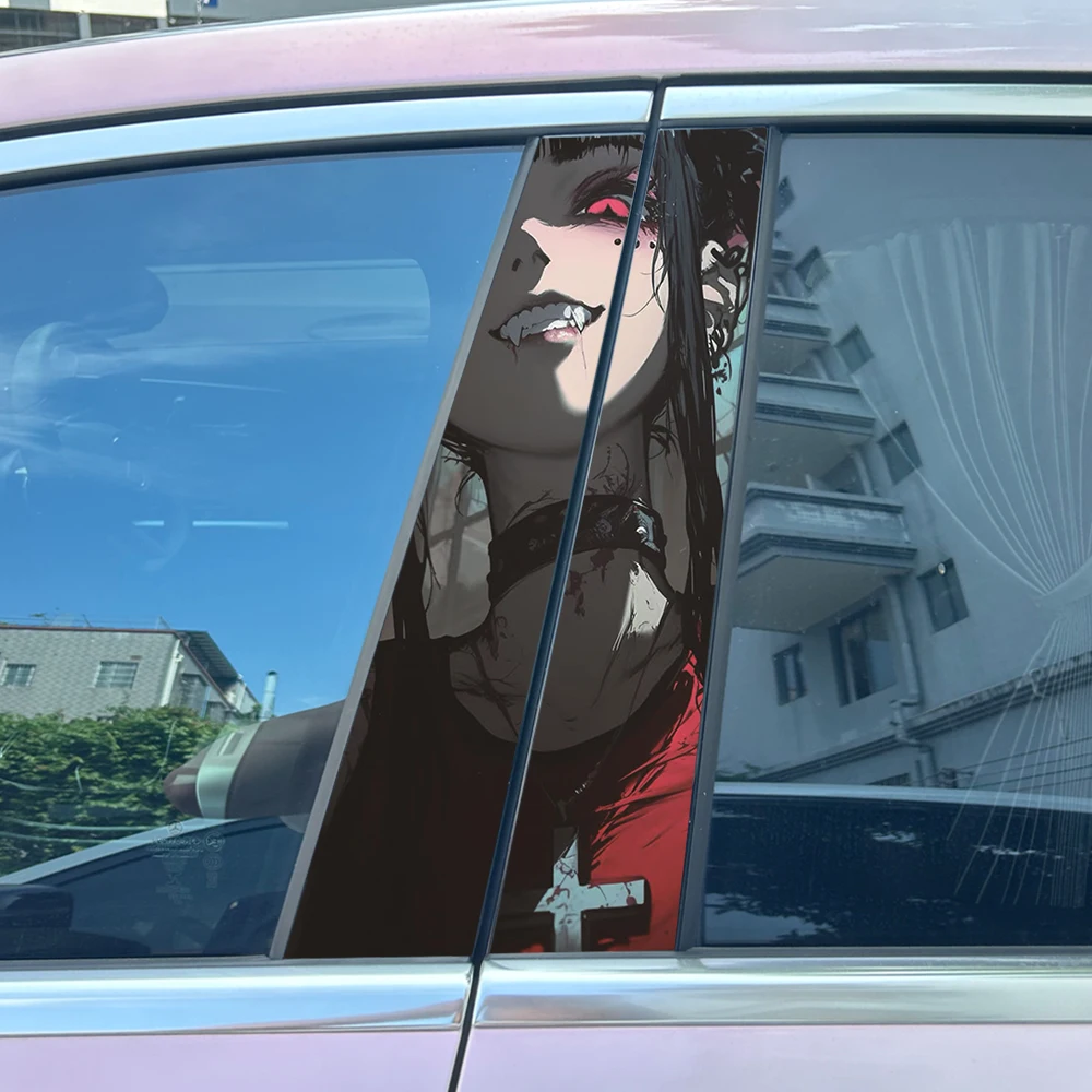 2pcs Anime Darkness Girl Vampire Car Center Pillar Sticker Darkness Auto B-Pillar Protective Film Decoration Decals