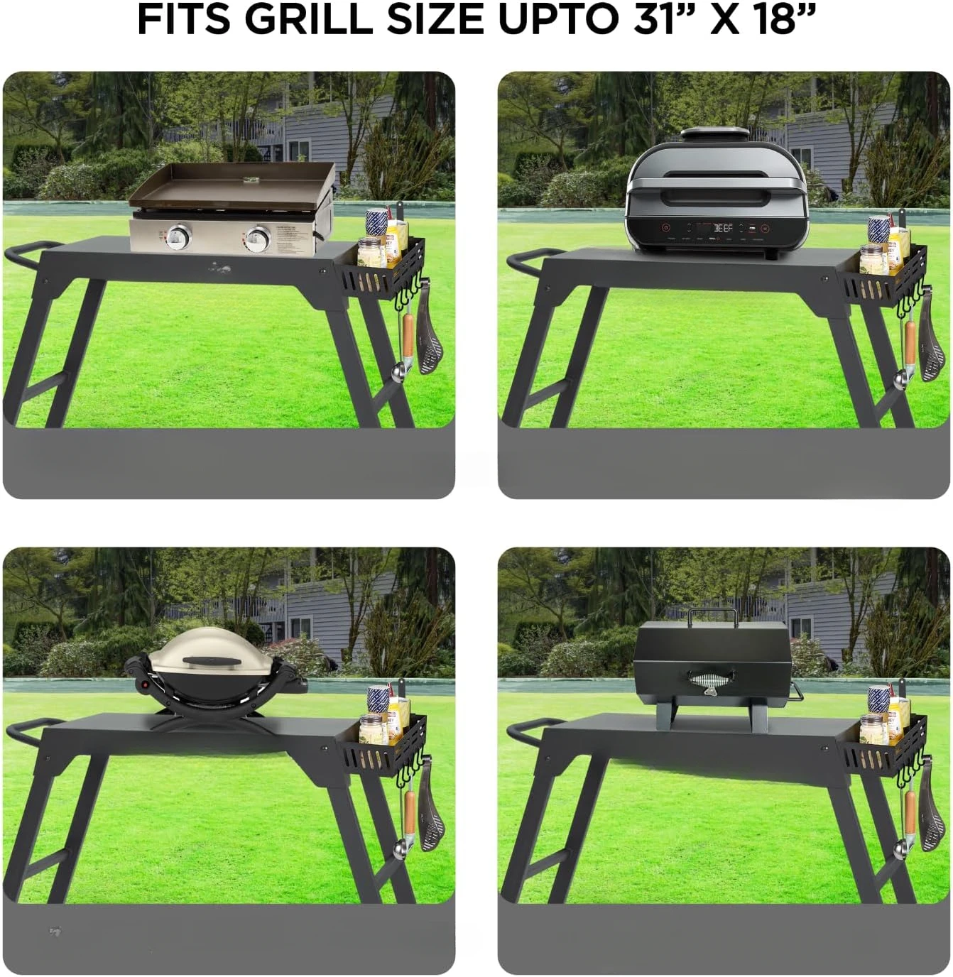 

Grill 17 and 22 inch Fits Ninja Woodfire Outdoor Grill Outdoor Grill Cart with Wheels Spice Rack and Tissue Holder for BBQ