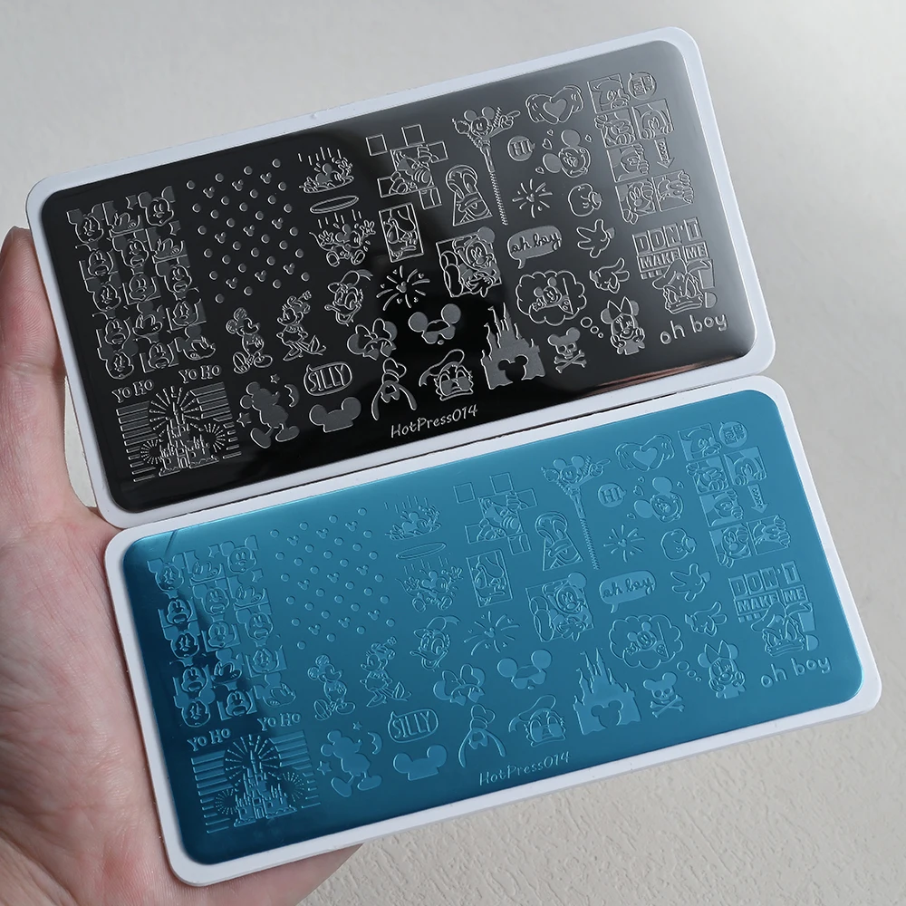 6 × 12 センチメートル 3D ミッキー & ミニー & クマ & キティ猫ネイルアートテンプレートステンレス鋼かわいい漫画ミッキーネイルスタンピング DIY マニキュアツール