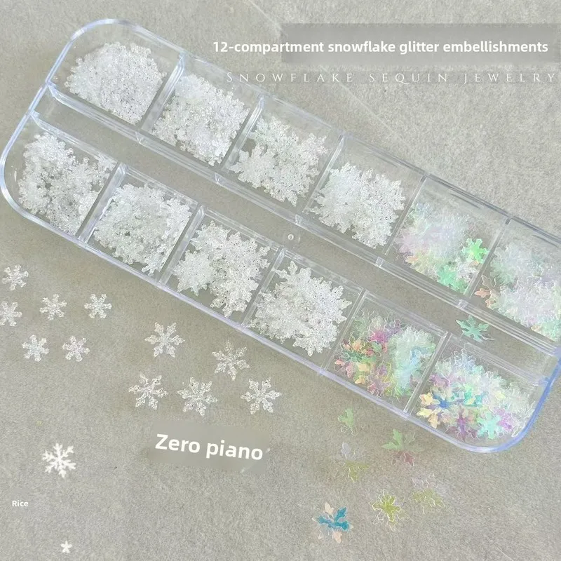 12 Grid Christmas Snowflake Sequins Nail Charms DIY Winter Fairy Nail Art Decals Stickers Accessories for Manicure Decorations