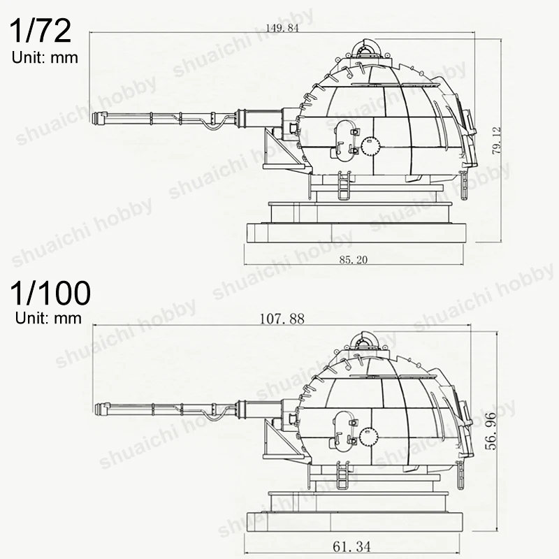 1PC Miniature Russian AK-130 Naval Gun Resin Model 1/72 1/144 1/250 1/350 Scale 3D Printing Upgrade Parts for DIY Handmade Hobby image 4