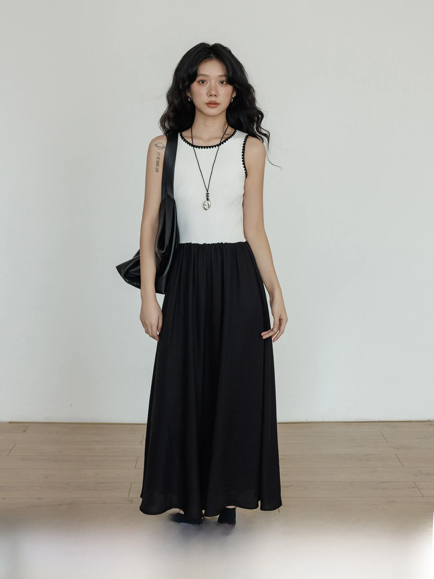 

Spring Design Linen Knitted Vest Dr Women's Retro Sle Slim Fit Elastic Svel Patchwork Long Skirt Casual Faion