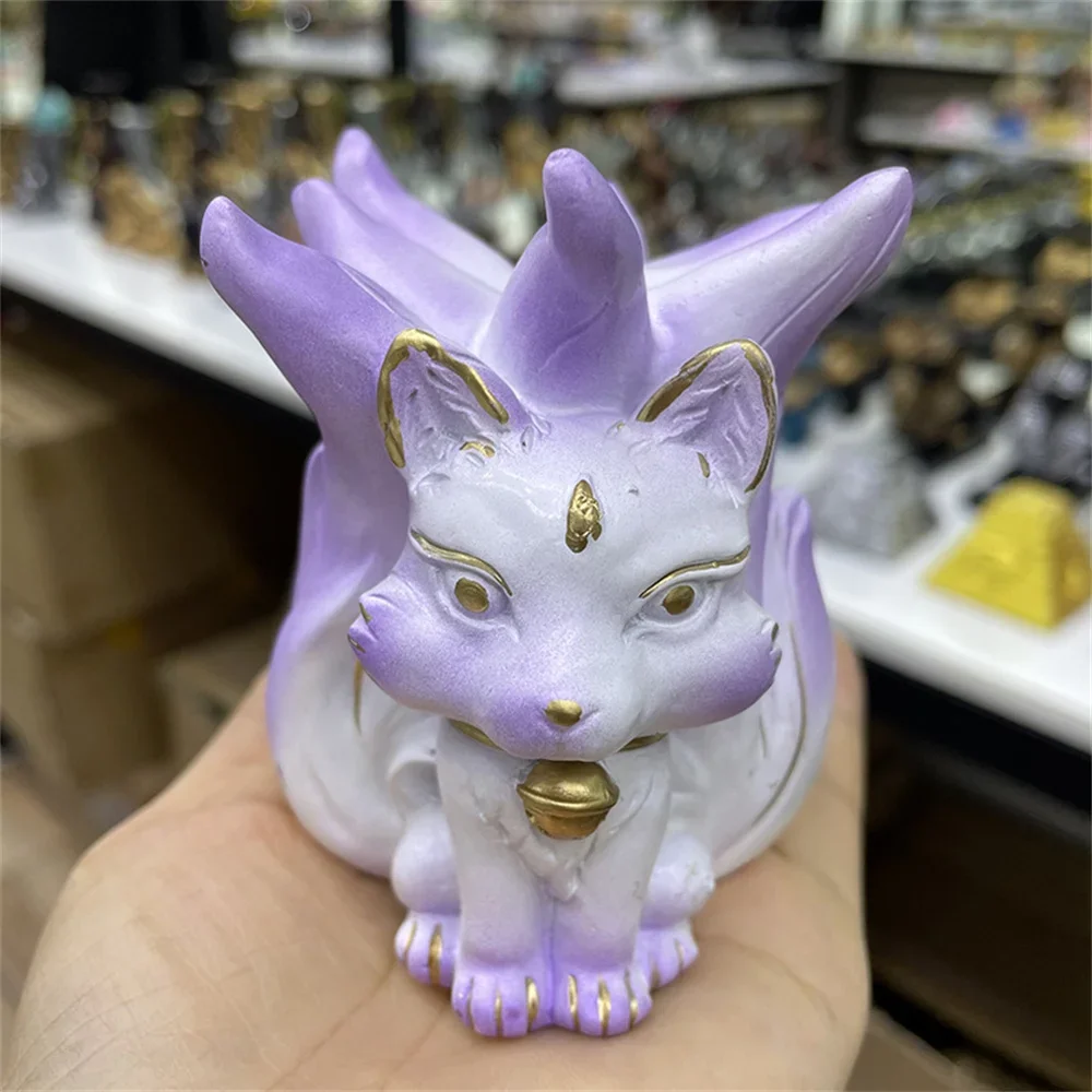 Nine Tailed Fox Statue Crystal Balls Display Stand Animal Crystal Balls Resin Base Lucky Wealth Ornament Home Decor Gift