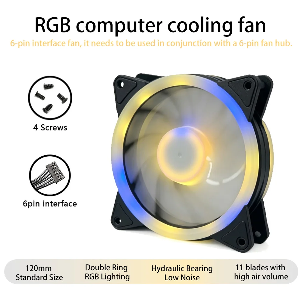 6-pin RGB computer case cooling fan, double-dome surround-style lighting effect, creating a computer case with a seaside view.