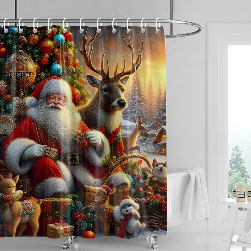 Home decoration shower curtains for bathroom waterproof curtain fabric Modern Nordic style Living Room Merry Christmas winter