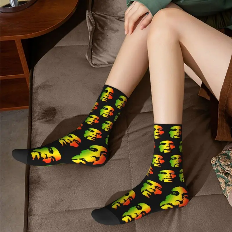 Custom Cute Jamaica Singer Reggae Rock Bob Marley Socks Men Women Warm 3D Printed Sports Basketball Socks