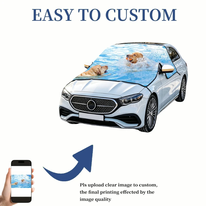 2D FLAT 1pc Custom Car Snow Shield, Personalized with Your Photo, Logo or Custom Pattern, Semi‑Cover Vehicle Snow Guard.