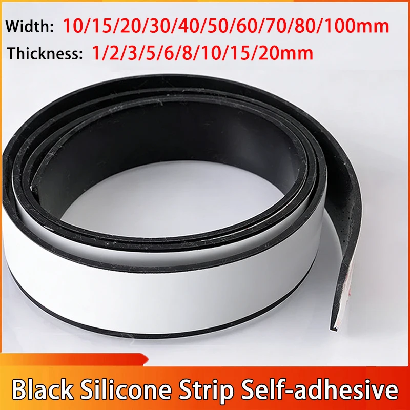

1 Meter Width:10~100mm Thickness 1~20mm Black Silicone Strip Self-adhesive Rubber Strip Pad Non-slip Shock-Absorbing Rubber Pad