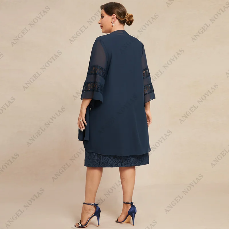 Robes de mère de mariée avec veste, longueur genou personnalisée, grande taille, bleu marine, robe de soirée formelle, mariage, nouveau, 2025