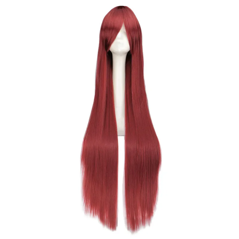 100cm Long Wine Red Resistant Full Bangs Uzumaki Kushina Wig Heat Synthetic Hair Wig