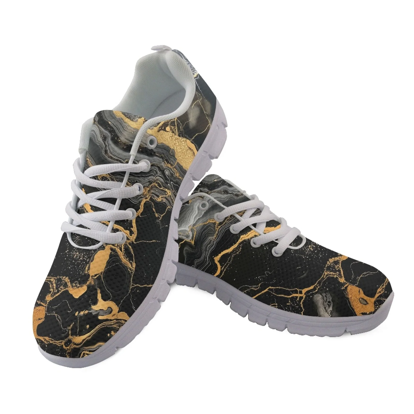 Coloranimal Black Marble Walking Shoes Running Shoes for Women Low Top Sports Trainers
