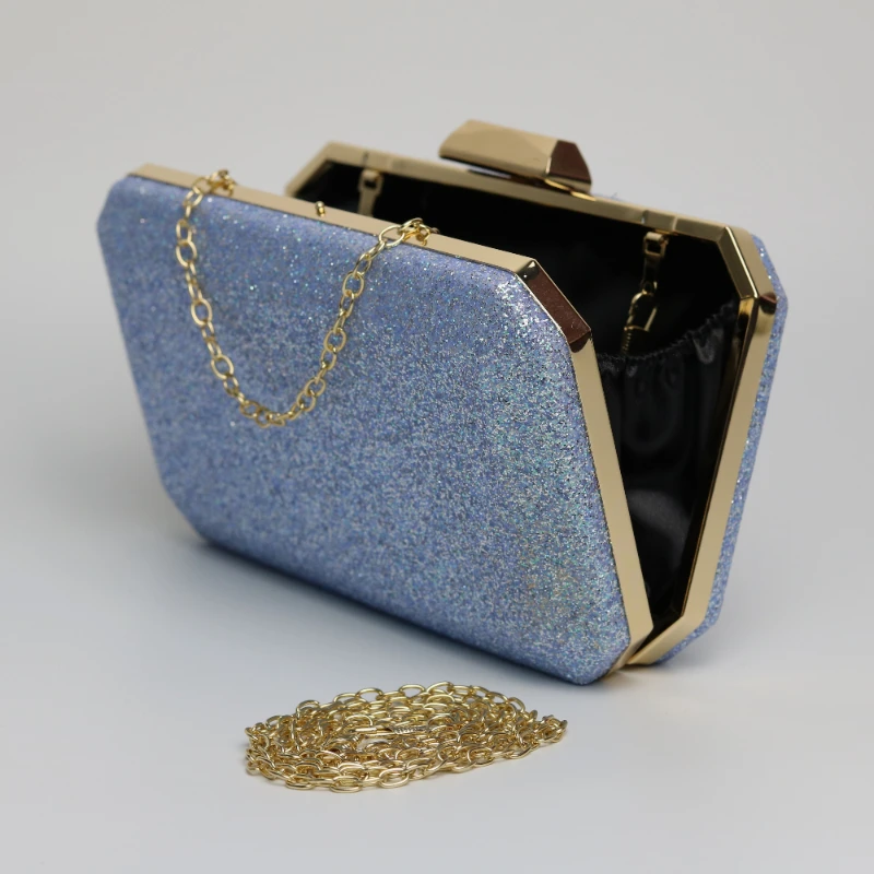 Fashion Glitter Clutch Evening Shoulder Crossbody Bags Blue Shining Sequins Women's Hard Box Handbags for Cosmetic & Cell Phone