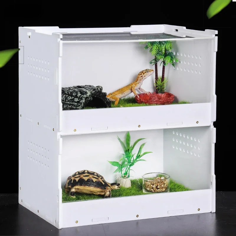 Acrylic Reptile Feeding Box, Incubator Tortoise, Hermit Crab Tank Supplies, Climbing Pet Box,S(30*21*32.5cm),L(40*30*37.5cm)