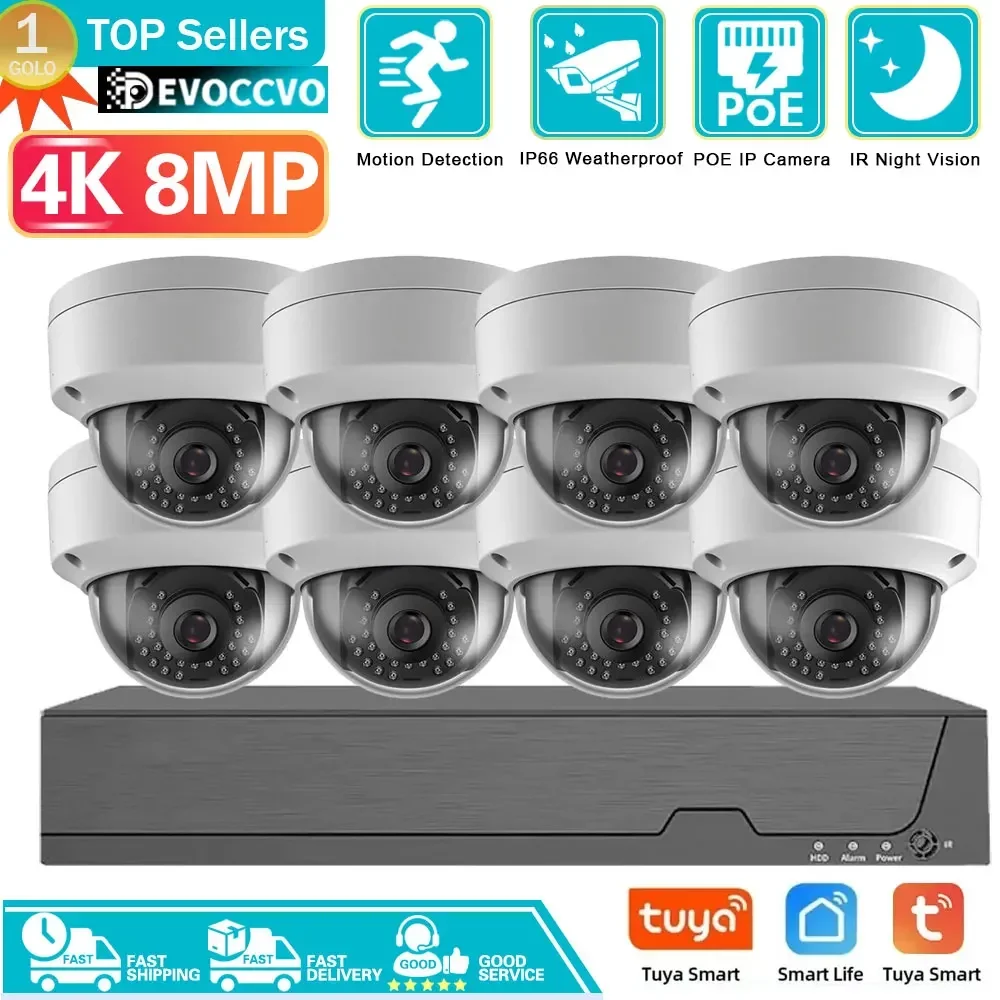 

8MP 8CH Tuya POE NVR Network Video Security System 4K NVR With Human Detection Weatherproof Surveillance Set POE IP Cameras Kit