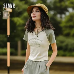 Semir T-shirt manica corta donna Design corto senso stampa 2024 estate nuova maglietta Pullover aderente manica spalla