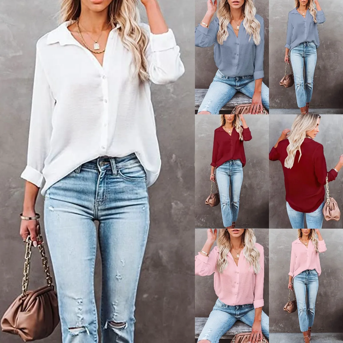 

Women's Long Sleeve Shirts 2022 Office Solid Button Slim Vintage Blouse Female Clothing Tops Fashion Young Style Streetwear