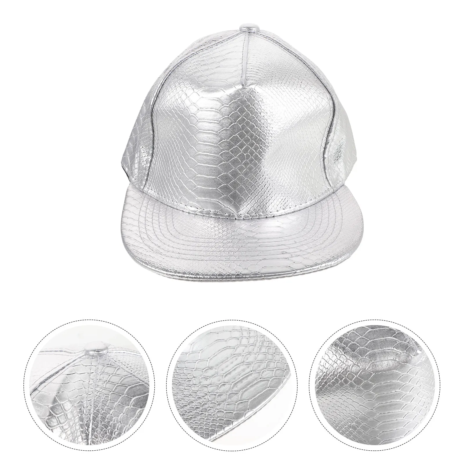 

Pu Unisex Baseball Cap Snapback Adjustable Flat Brim Pattern Silver For Men Women Golf Tennis Runners Hiphop