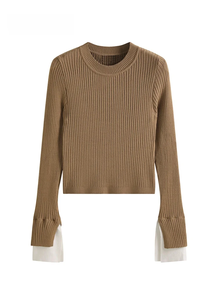 

JZZDEMM: Вязаная облегающая базовая футболка для женщин, с цветными блоками, коротким рукавом, в стиле ретро, модная, для ношения под одеждой